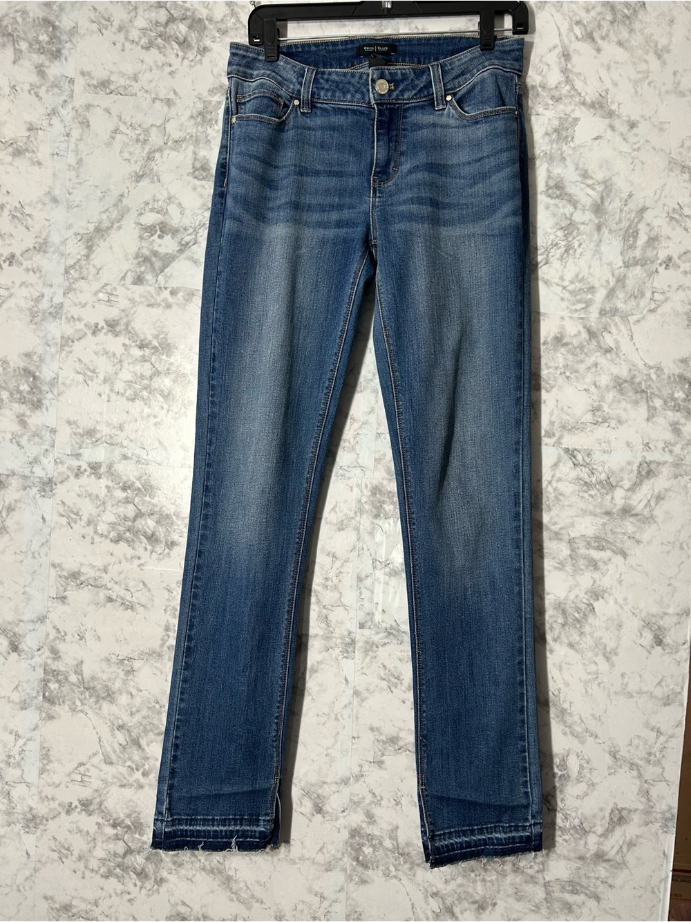 White House Black Market Women's Distressed Light-Mid Blue Skinny Jeans